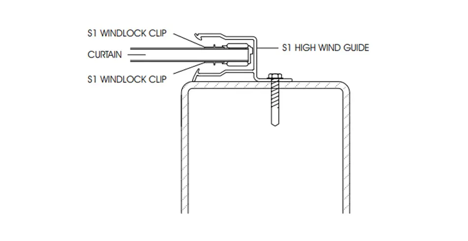 Reliable as Can B&D Illustration of Wind Rated Roll-A-Door Wind Lock Clip