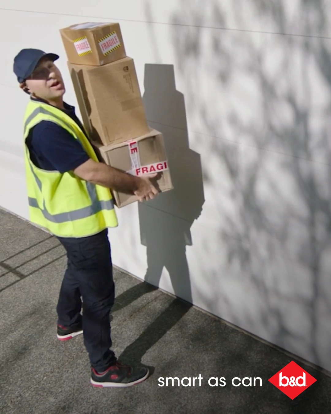 Smart as Can B&D - Delivery guy outside garage door waiting