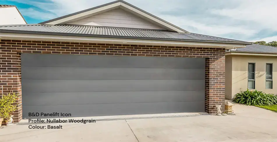 Safe as Can B&D Nullabor Panelift Icon Garage Door in Basalt Woodgrain