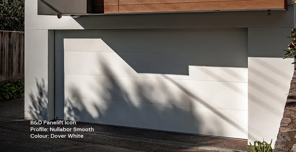 Safe as Can B&D Panelift Icon Garage Door with Nullabor Smooth Profile in Dover White