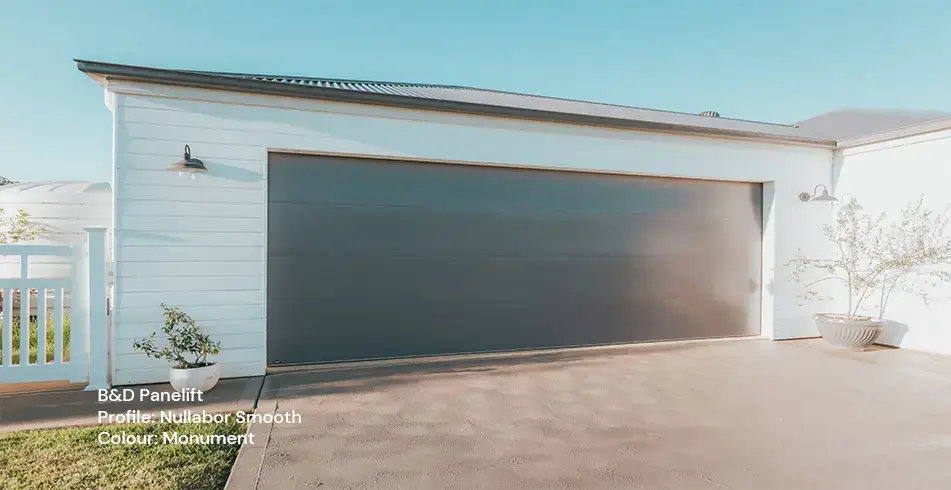 Safe as Can B&D Smooth Nullabor Panelift Garage Door in Monument