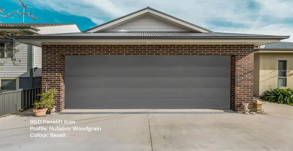 Safe as Can B&D Panelift Icon Nullabor Woodgrain Garage Door Basalt