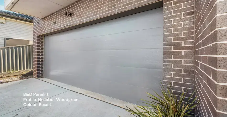 Safe as Can B&D Nullabor Woodgrain Basalt Panelift Garage Door
