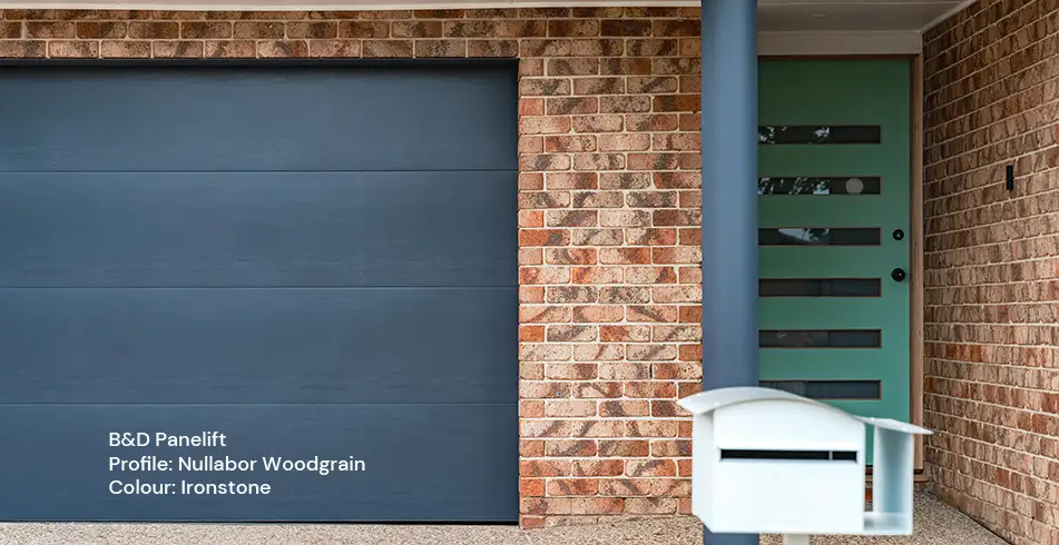 Safe as Can B&D Panelift Garage Door with Nullabor Woodgrain Profile in Ironstone (2)