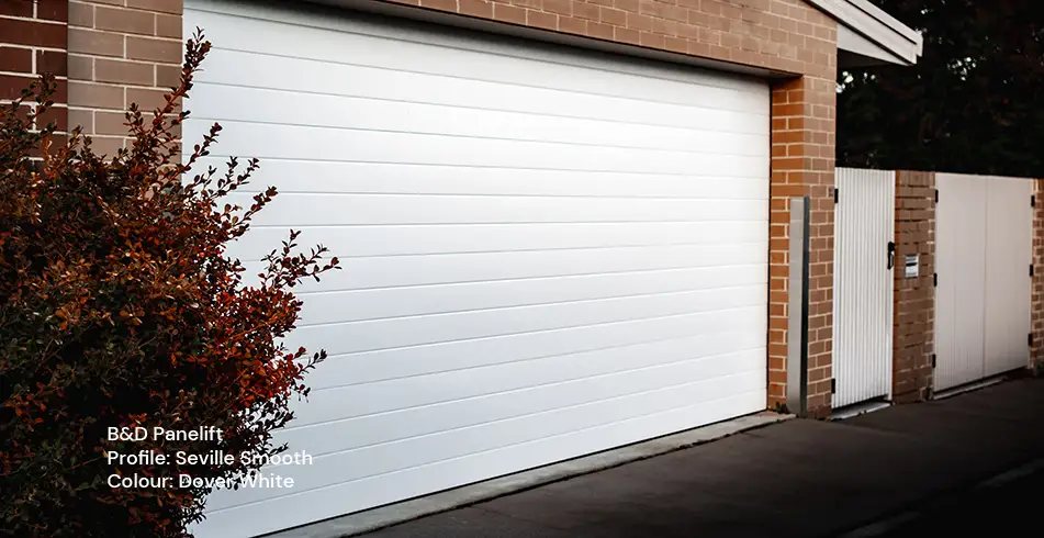 Safe as Can B&D Panelift Garage Door with Seville Smooth Profile in Dover White (2)