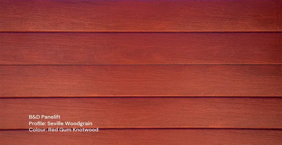 Safe as Can B&D Panelift Garage Door Red Gum Knotwood Closeup