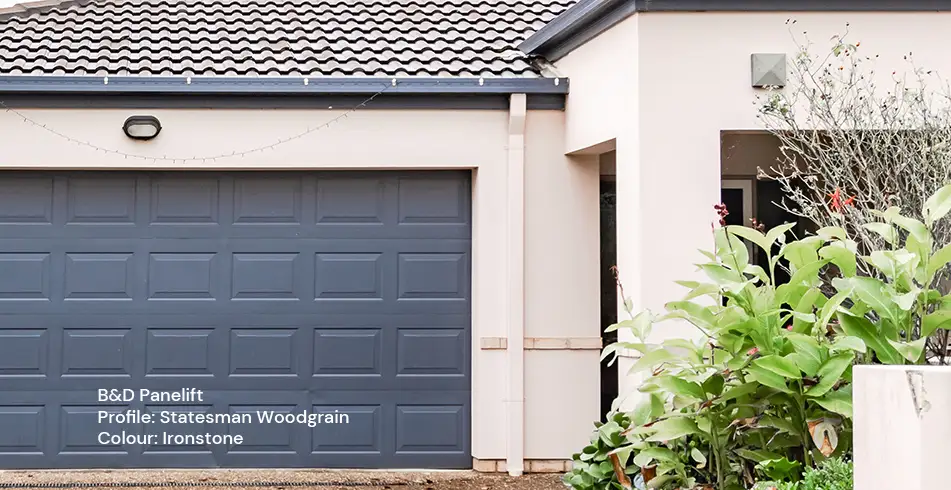 Safe as Can B&D Panelift Garage Door with Statesman Woodgrain Profile in Ironstone (3)