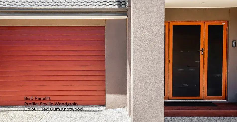 Safe as Can B&D Panelift Garage Door Red Gum Knotwood
