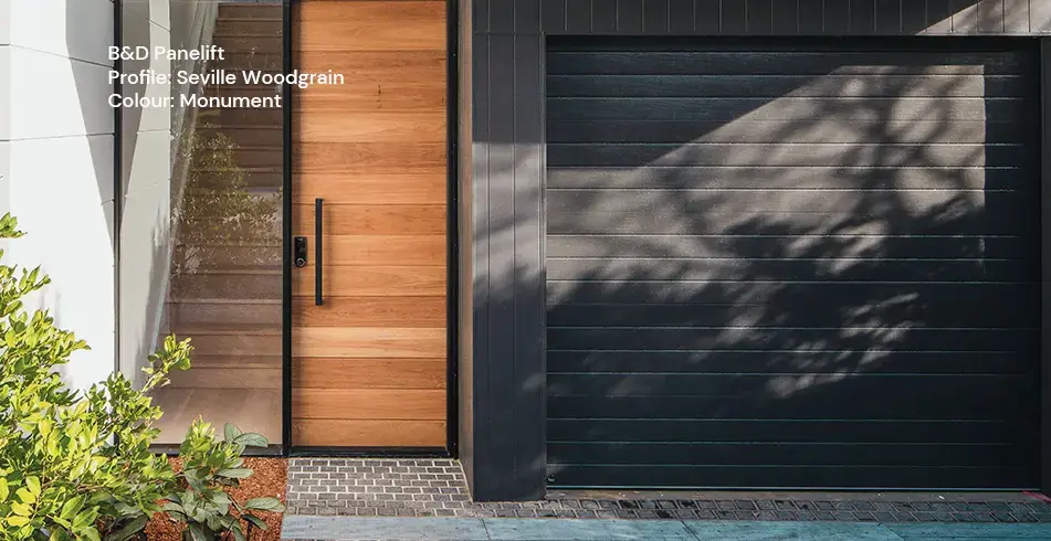 Safe as Can B&D Panelift Garage Door with Seville Profile in Monument