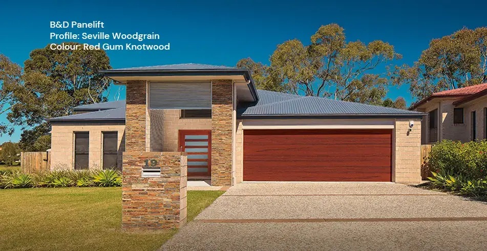 Safe as Can B&D Panelift Seville Garage Door in Knotwood Red Gum