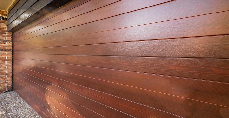 Safe as Can B&D Panelift Garage Door in Red Gum Knotwood Close Up