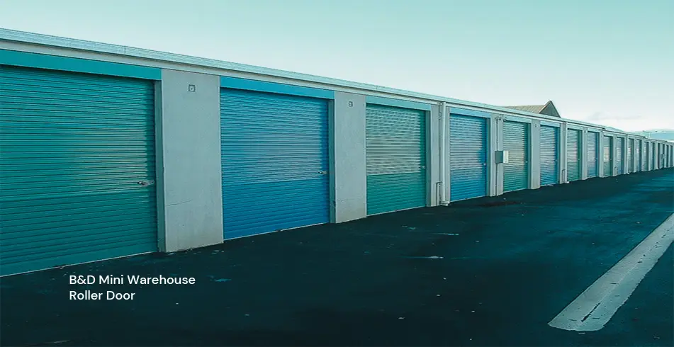 Safe as Can B&D Mini Warehouse Roll-A-Shutters on a row of units