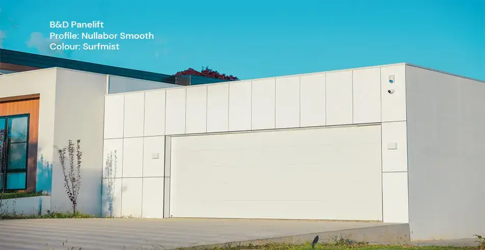 Safe as Can B&D Nullabor Smooth Panelift Garage Door in Surfmist