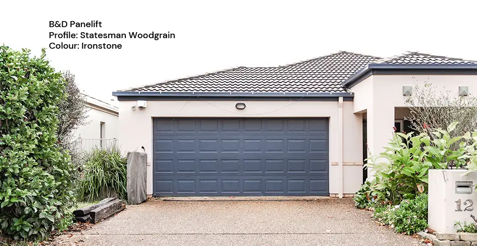 Safe as Can B&D Panelift Garage Door with Statesman Woodgrain Profile in Ironstone (5)